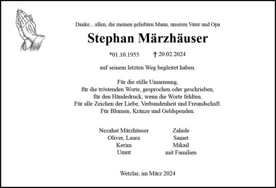 Traueranzeige von Stephan Märzhäuser von Wetzlarer Neue Zeitung