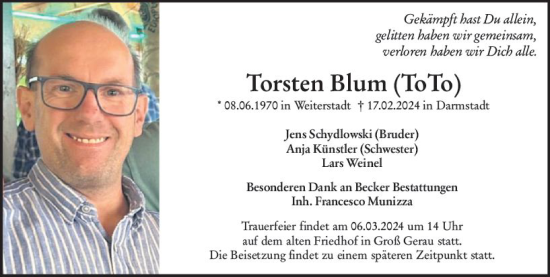 Traueranzeige von Torsten Blum von Groß-Gerauer Echo
