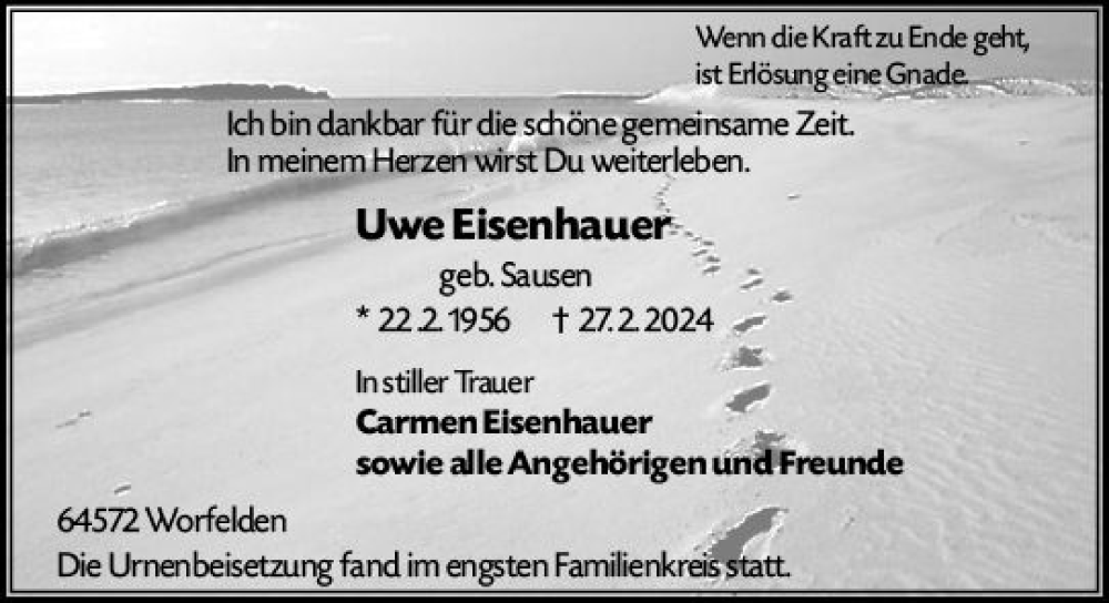  Traueranzeige für Uwe Eisenhauer vom 09.03.2024 aus Groß-Gerauer Echo