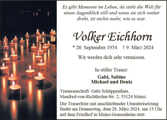 Traueranzeige von Volker Eichhorn von Allgemeine Zeitung Mainz