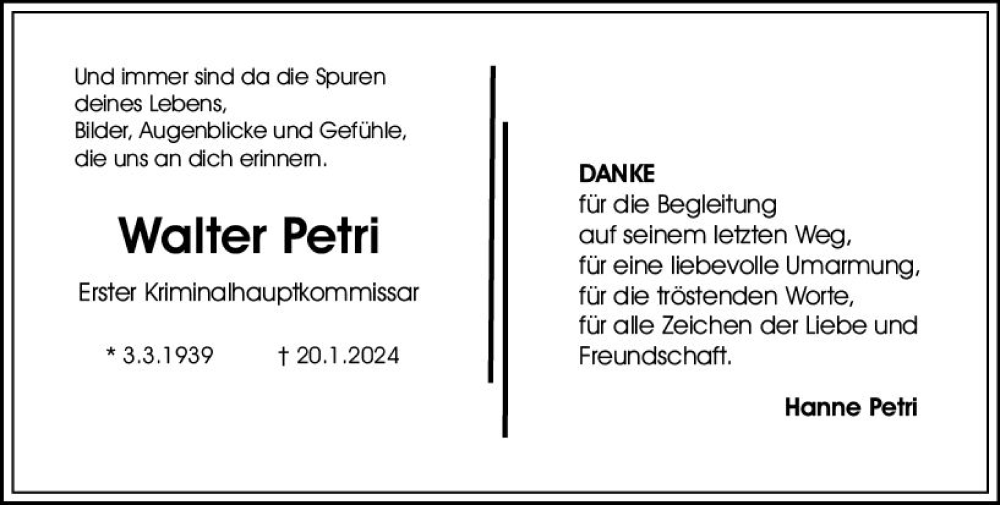  Traueranzeige für Walter Petri vom 09.03.2024 aus Allgemeine Zeitung Mainz
