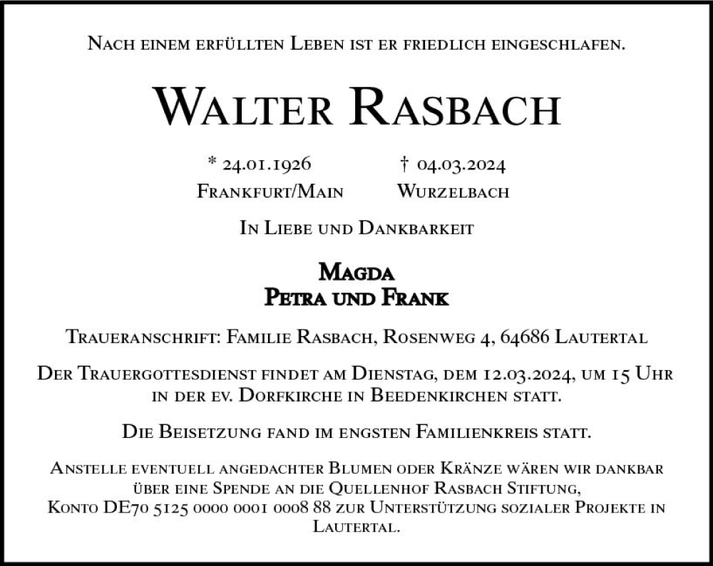  Traueranzeige für Walter Rasbach vom 09.03.2024 aus Darmstädter Echo