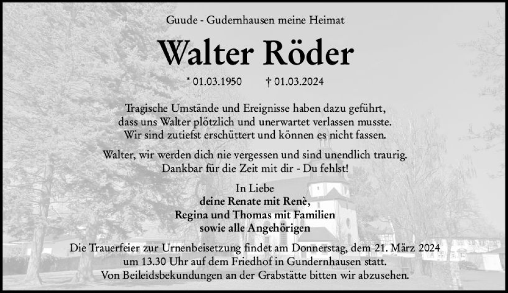  Traueranzeige für Walter Röder vom 09.03.2024 aus Darmstädter Echo