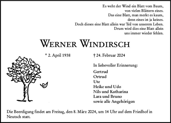 Traueranzeige von Werner Windirsch von Darmstädter Echo