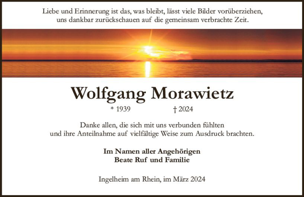  Traueranzeige für Wolfgang Morawietz vom 16.03.2024 aus Allgemeine Zeitung Bingen/Ingelheim