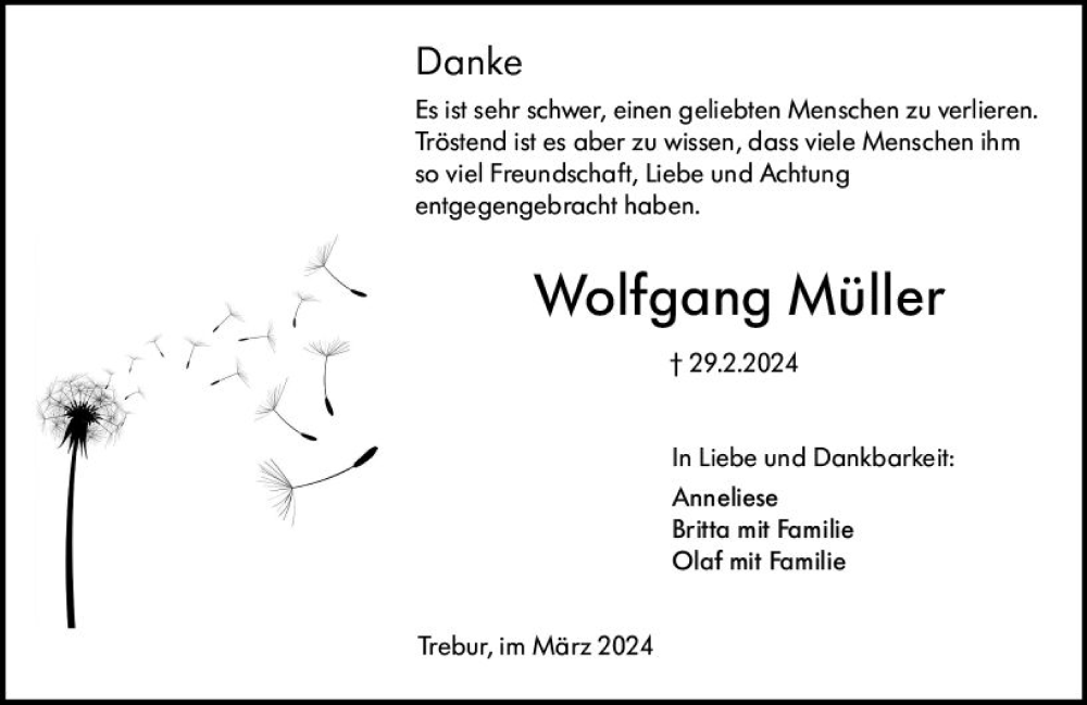  Traueranzeige für Wolfgang Müller vom 22.03.2024 aus Groß-Gerauer Echo