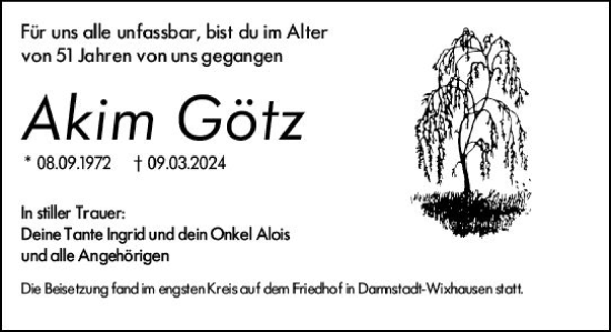 Traueranzeige von Akim Götz von Darmstädter Echo