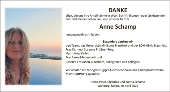 Traueranzeige von Anne Schamp von Weilburger Tageblatt