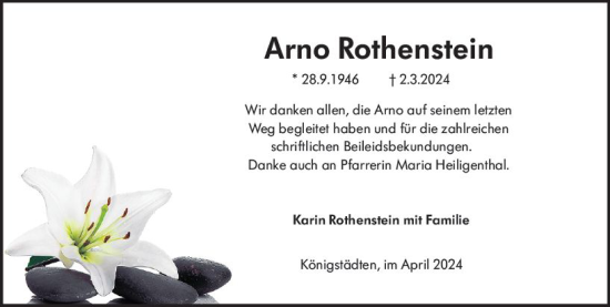 Traueranzeige von Arno Rothenstein von Rüsselsheimer Echo