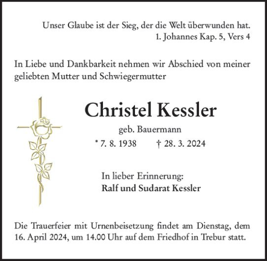 Traueranzeige von Christel Kessler von Groß-Gerauer Echo