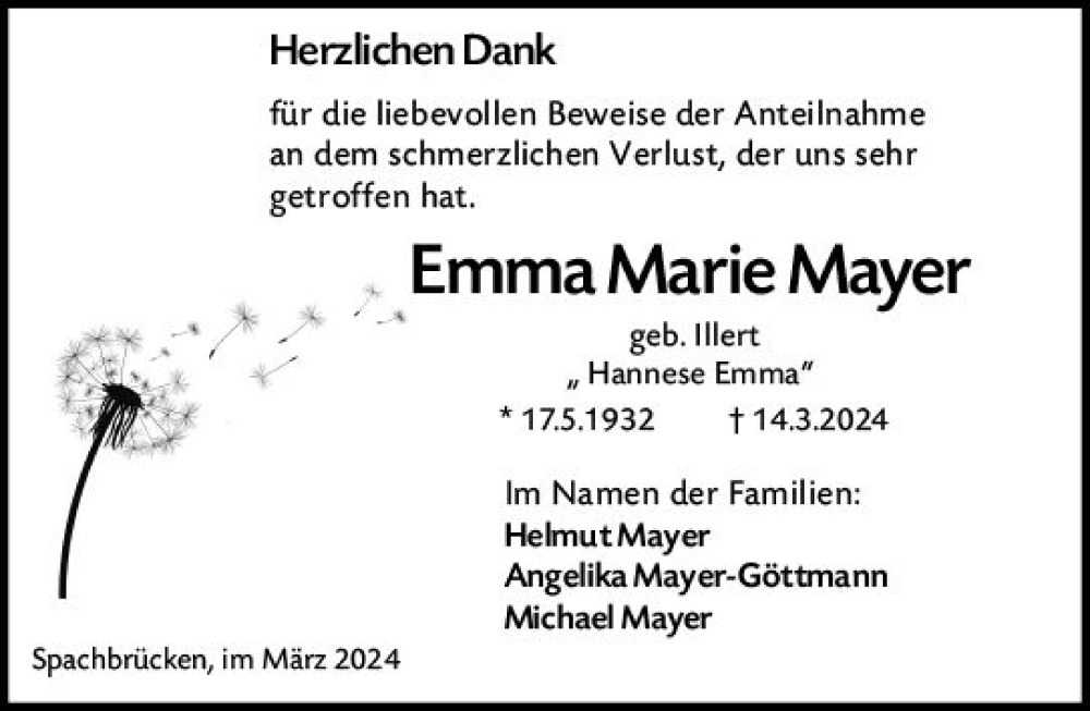  Traueranzeige für Emma Marie Mayer vom 27.04.2024 aus Darmstädter Echo