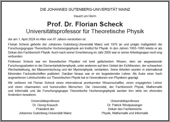 Traueranzeige von Florian Scheck von Allgemeine Zeitung Mainz