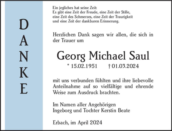 Traueranzeige von Georg Michael Saul von Odenwälder Echo