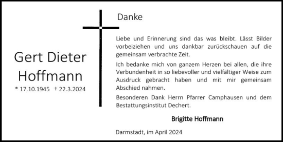 Traueranzeige von Gert Dieter Hoffmann von Darmstädter Echo