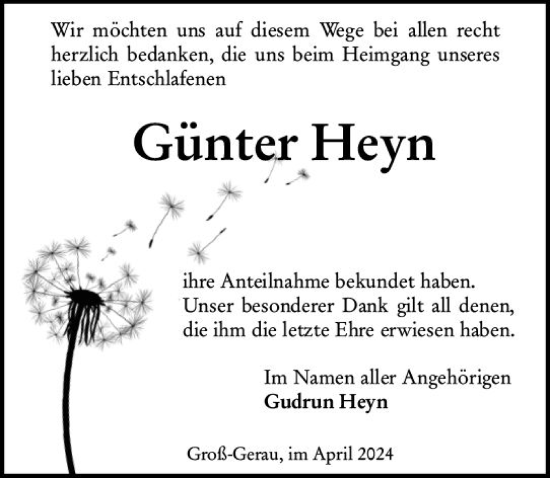 Traueranzeige von Günter Heyn von Groß-Gerauer Echo