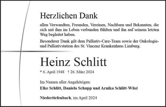 Traueranzeige von Heinz Schlitt von Camberger Anzeiger