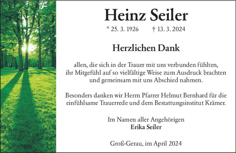  Traueranzeige für Heinz Seiler vom 06.04.2024 aus Groß-Gerauer Echo