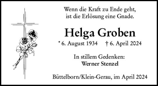 Traueranzeige von Helga Groben von Groß-Gerauer Echo