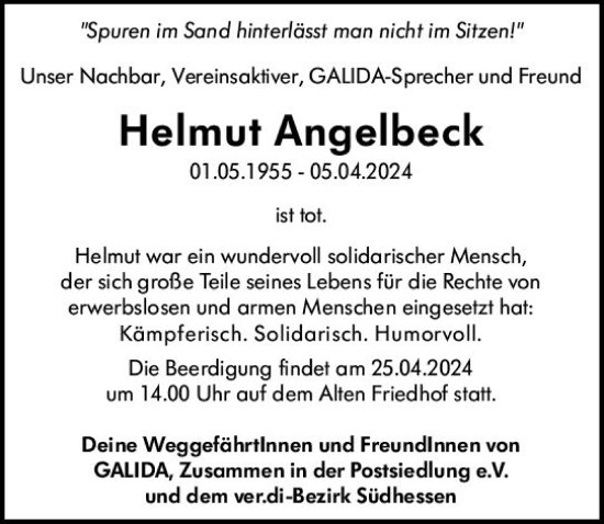 Traueranzeige von Helmut Angelbeck von Darmstädter Echo