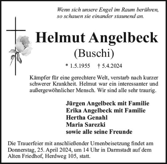 Traueranzeige von Helmut Angelbeck von Darmstädter Echo