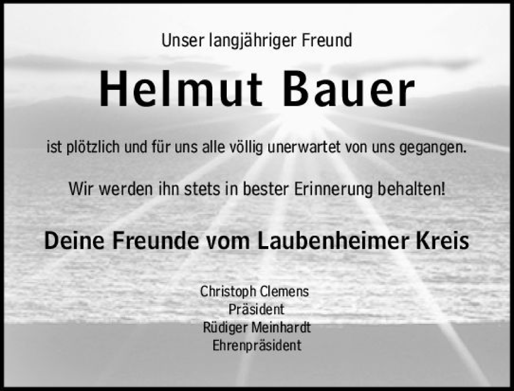  Traueranzeige für Helmut Bauer vom 06.04.2024 aus Allgemeine Zeitung Mainz