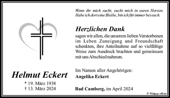 Traueranzeige von Helmut Eckert von Camberger Anzeiger