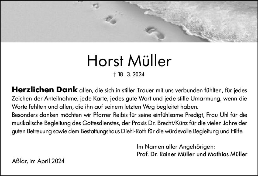  Traueranzeige für Horst Müller vom 26.04.2024 aus Wetzlarer Neue Zeitung