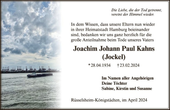 Traueranzeige von Joachim Johann Paul Kahns von Rüsselsheimer Echo