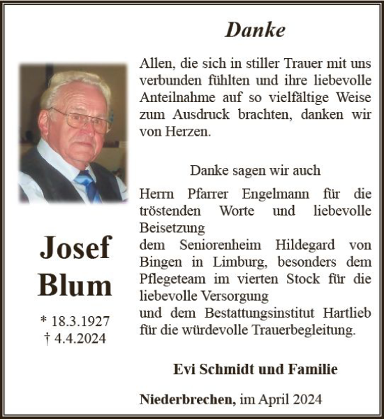 Traueranzeige von Josef Blum von Camberger Anzeiger