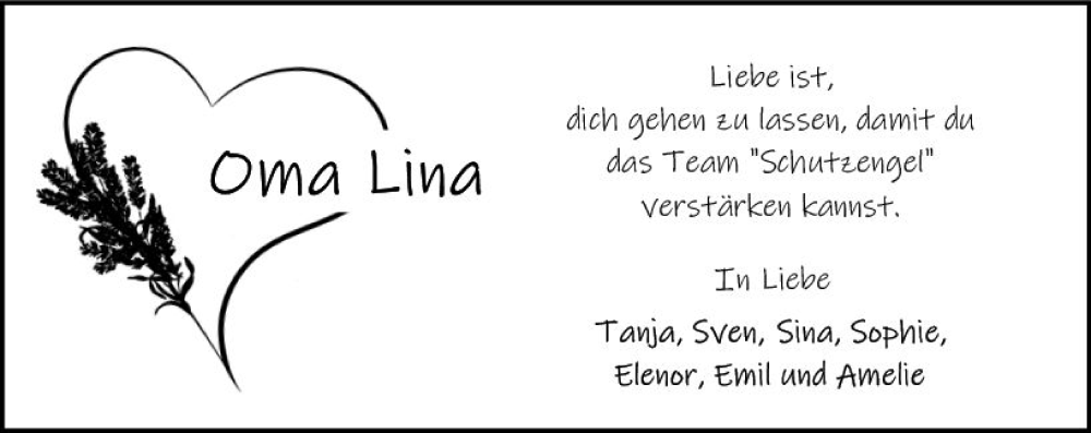  Traueranzeige für Lina  vom 13.04.2024 aus Odenwälder Echo
