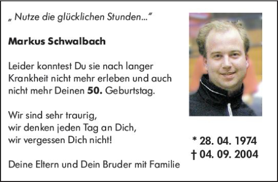 Traueranzeige von Markus Schwalbach von Wiesbadener Kurier