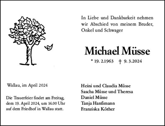 Traueranzeige von Michael Müsse von Hinterländer Anzeiger