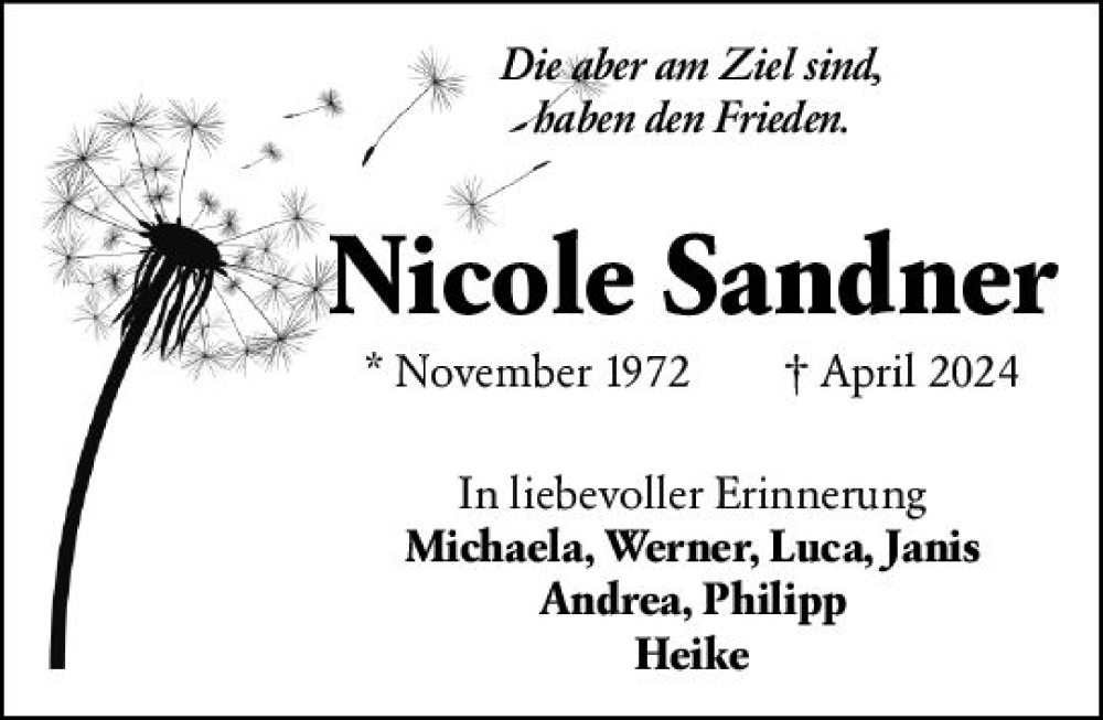  Traueranzeige für Nicole Sandner vom 27.04.2024 aus Groß-Gerauer Echo