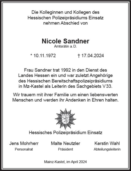 Traueranzeige von Nicole Sandner von Groß-Gerauer Echo