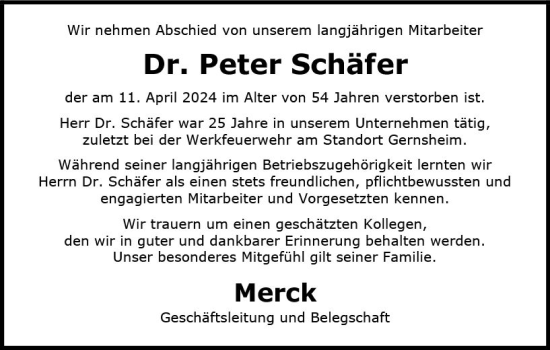 Traueranzeige von Peter Schäfer von Groß-Gerauer Echo