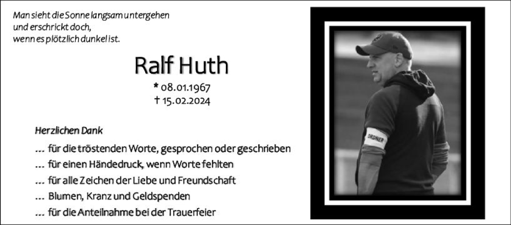  Traueranzeige für Ralf Huth vom 20.04.2024 aus Wiesbadener Kurier