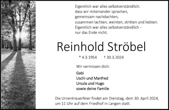 Traueranzeige von Reinhold Ströbel von Darmstädter Echo