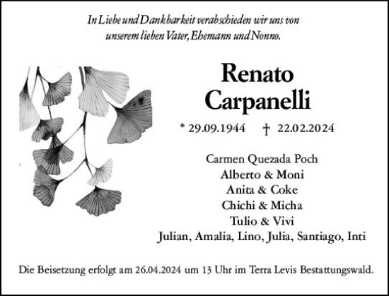 Traueranzeige von Renato Carpanelli von Wiesbadener Kurier