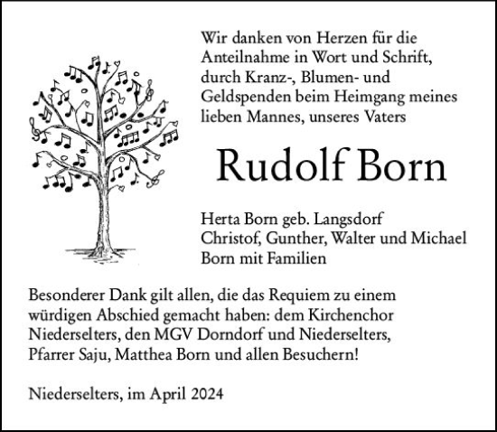 Traueranzeige von Rudolf Born von Nassauische Neue Presse