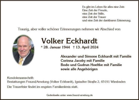 Traueranzeige von Volker Eckhardt von Wiesbadener Kurier