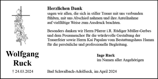 Traueranzeige von Wolfgang Ruck von Wiesbadener Kurier