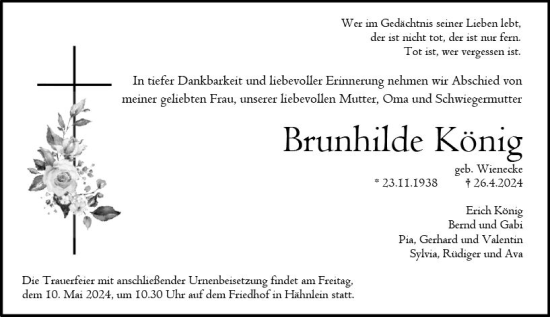 Traueranzeige von Brunhilde König von Darmstädter Echo