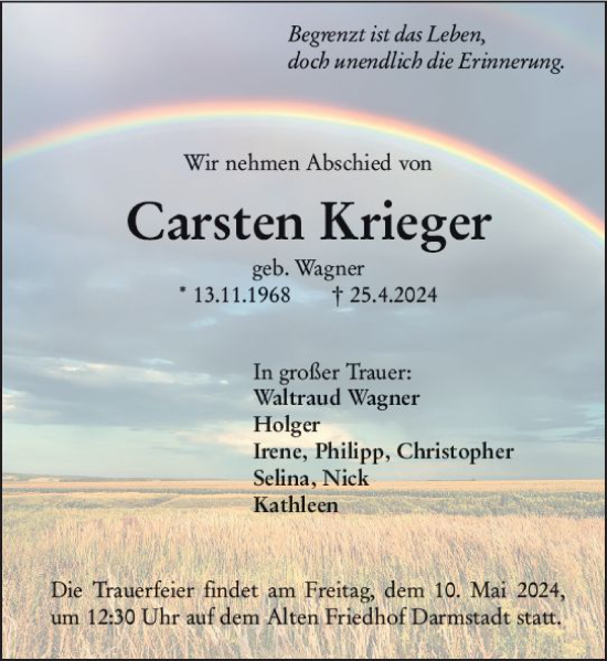 Traueranzeige von Carsten Krieger von Darmstädter Echo