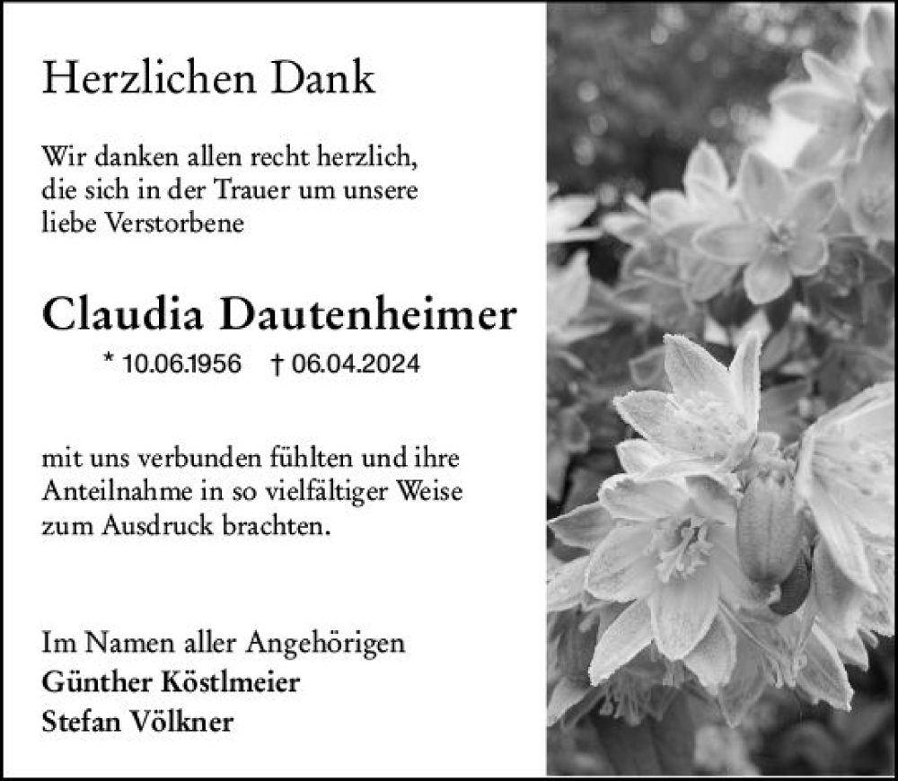  Traueranzeige für Claudia Dautenheimer vom 18.05.2024 aus Allgemeine Zeitung Mainz