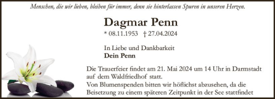 Traueranzeige von Dagmar Penn von Darmstädter Echo