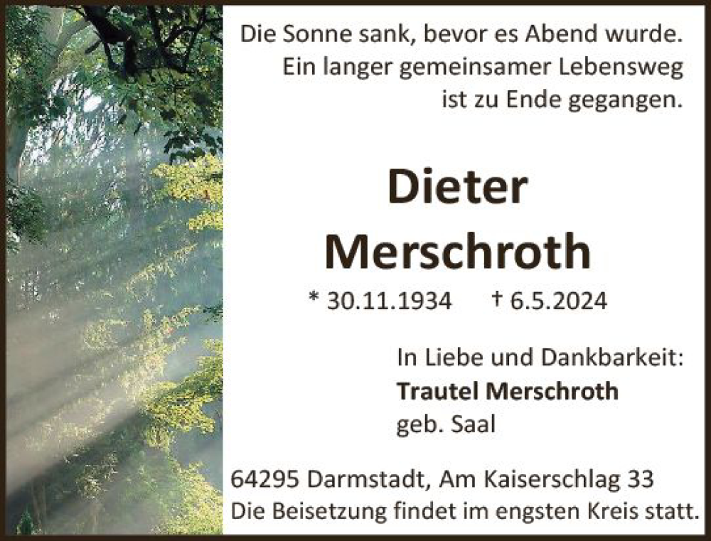  Traueranzeige für Dieter Merschroth vom 11.05.2024 aus Darmstädter Echo
