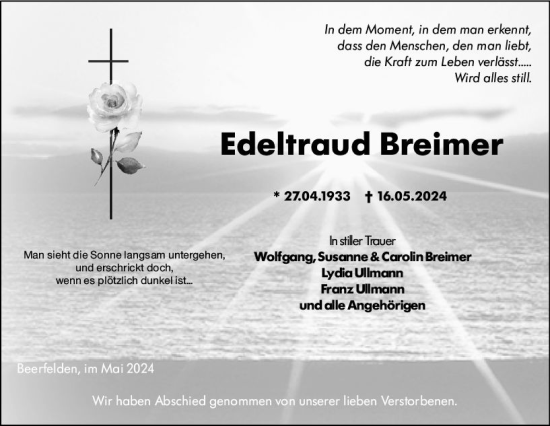 Traueranzeige von Edeltraud Breimer von Odenwälder Echo