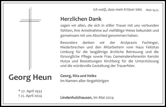 Traueranzeige von Georg Heun von Nassauische Neue Presse
