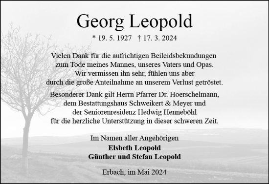 Traueranzeige von Georg Leopold von Odenwälder Echo
