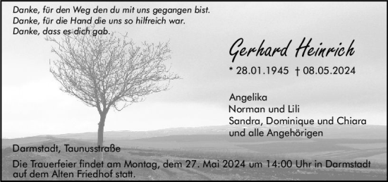Traueranzeige von Gerhard Heinrich von Darmstädter Echo